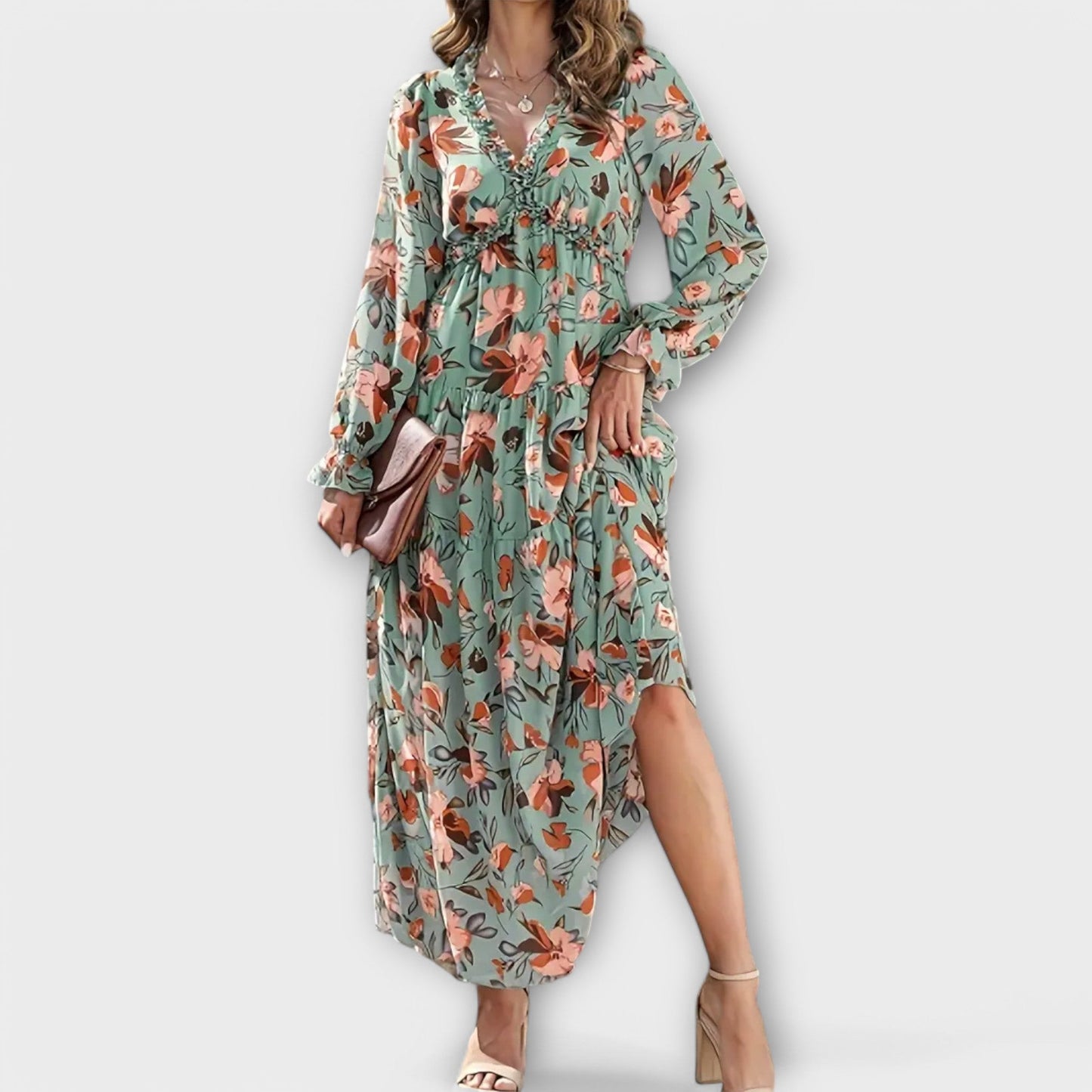 Solène™ | Vestido largo floral de manga larga