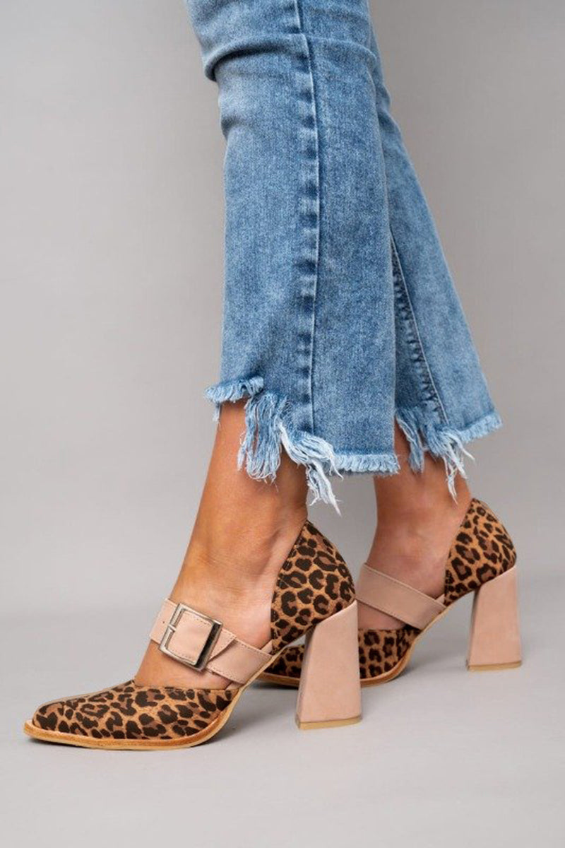 Selveta | Sandalias de ante con estampado de leopardo y tacón estable