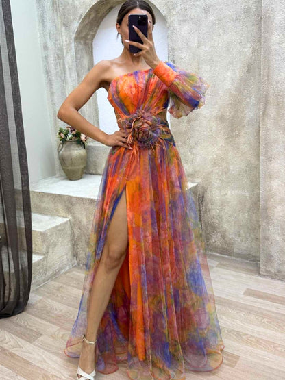 Kayla - Vestido largo asimétrico con flores