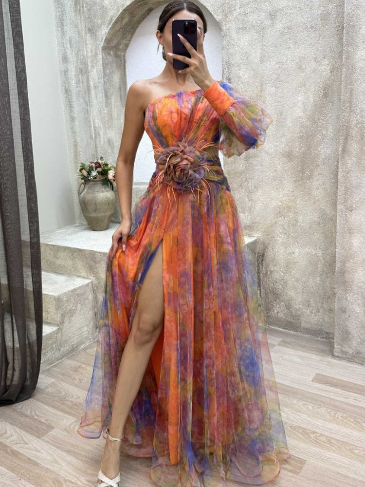 Kayla - Vestido largo asimétrico con flores