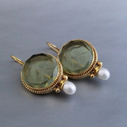 Amélie™ | Pendientes vintage con piedra verde y perla